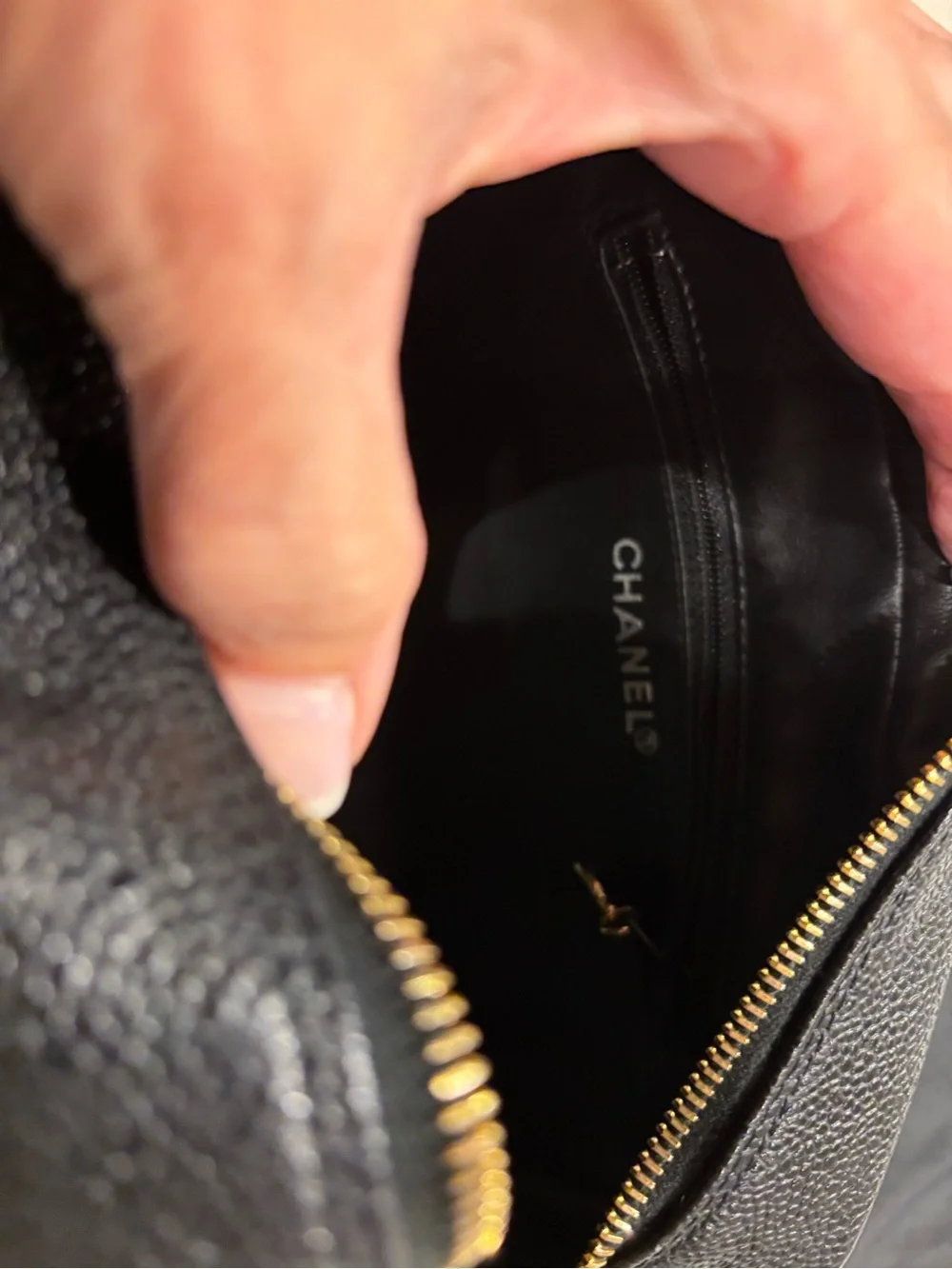 CHANEL Black Caviar Leather Zipped Cosmetic Pouch